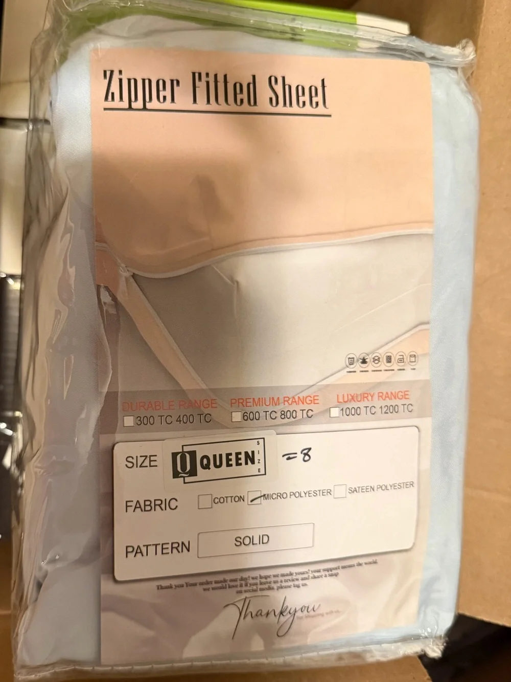 Zipper Fitted Sheet Queen Soft Blue Microfiber 8 inch Deep Pocket Zip Closure A3